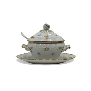 RICHARD GINORI Lidded Mustard Pot with Underplate and Spoon Italy Vintage